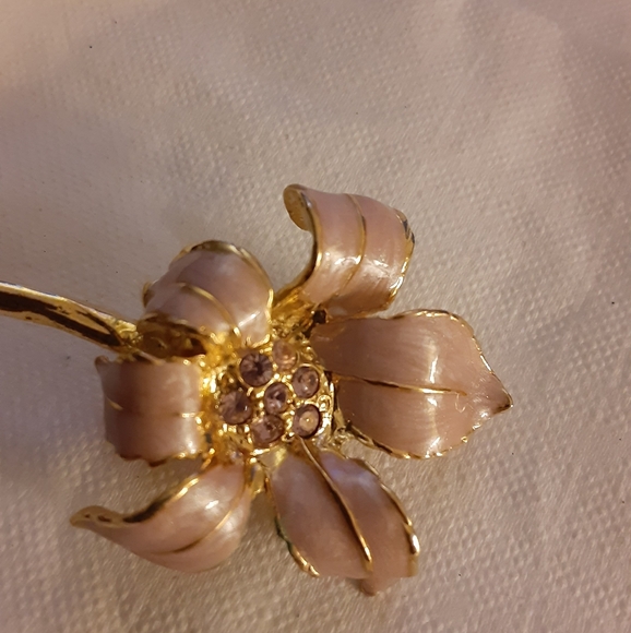 Monet Pink Enamel Petal with Rhinestone Brooch 3 for $20 - Picture 2 of 4